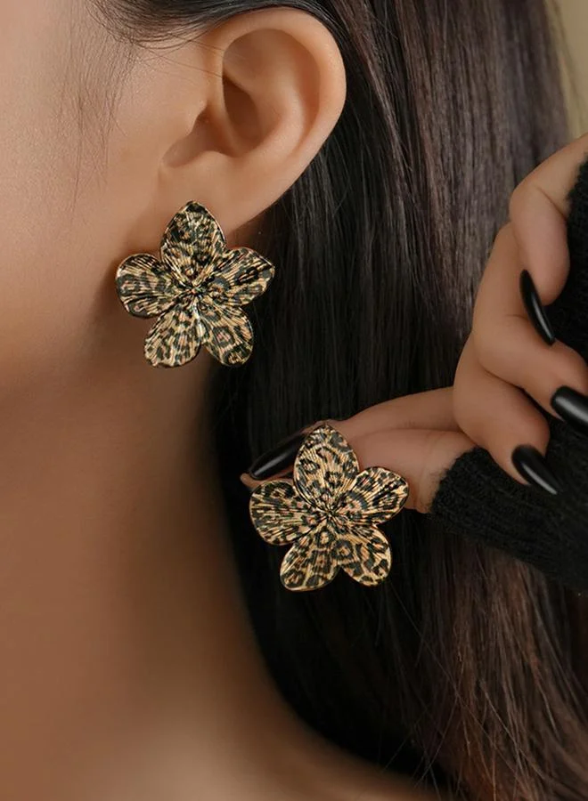 تايك تو Animal Print Flower Stud Earrings