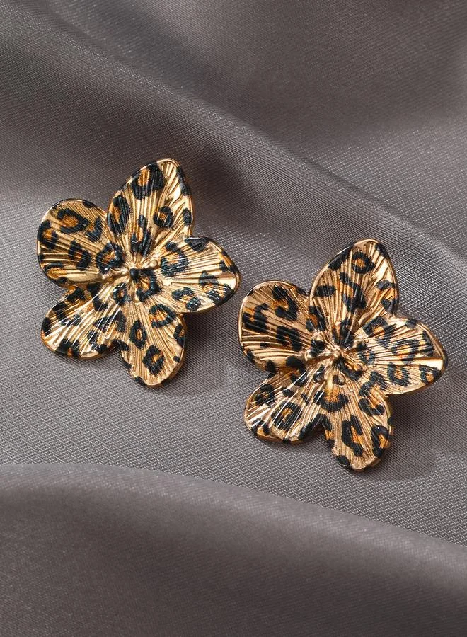 تايك تو Animal Print Flower Stud Earrings