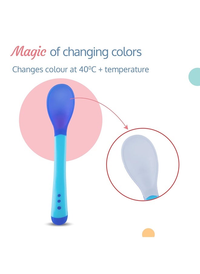 Luvlap Tiny Love Heat Sensitive Baby Feeding Spoons Set|Food Grade PP Kids & Baby Spoon with Soft Silicone Tip| Color changing| BPA Free| FDA Apporved|2 pcs Blue,13 centimeter - Image 4