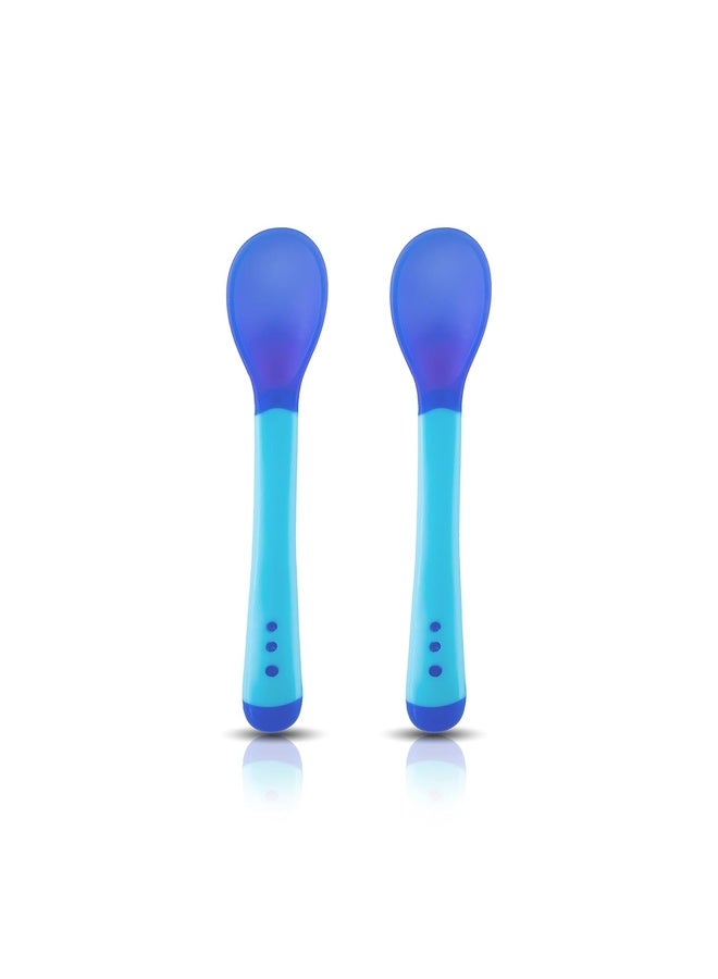 Luvlap Tiny Love Heat Sensitive Baby Feeding Spoons Set|Food Grade PP Kids & Baby Spoon with Soft Silicone Tip| Color changing| BPA Free| FDA Apporved|2 pcs Blue,13 centimeter - Image 1