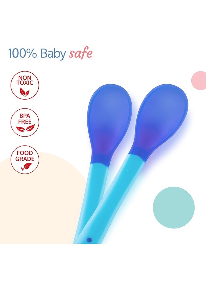 Luvlap Tiny Love Heat Sensitive Baby Feeding Spoons Set|Food Grade PP Kids & Baby Spoon with Soft Silicone Tip| Color changing| BPA Free| FDA Apporved|2 pcs Blue,13 centimeter - Image 3