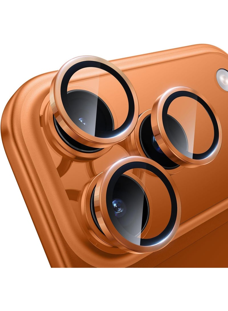 IPhone 17 Pro Max / IPhone 17 Pro Camera Lens Protector, 9H Tempered Glass Camera Cover Screen Protector, Metal Individual Ring for iPhone 17 Pro Max / iPhone 17 Pro - Cosmic Orange - Image 1