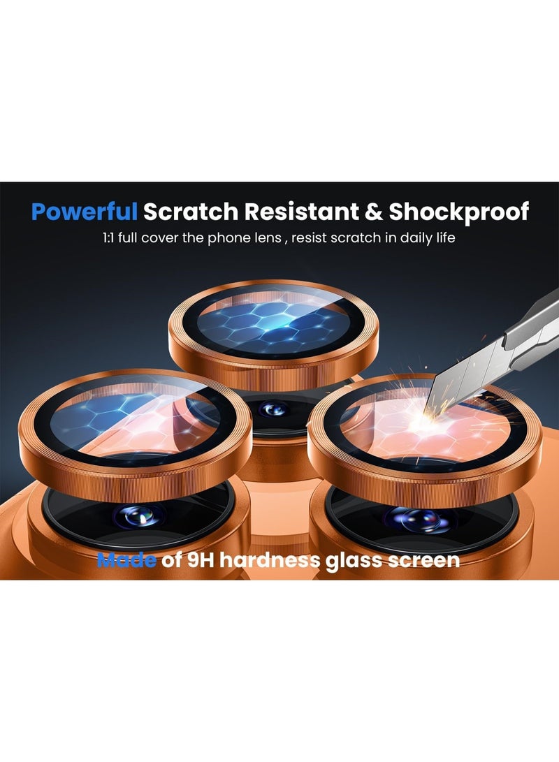 IPhone 17 Pro Max / IPhone 17 Pro Camera Lens Protector, 9H Tempered Glass Camera Cover Screen Protector, Metal Individual Ring for iPhone 17 Pro Max / iPhone 17 Pro - Cosmic Orange - Image 3
