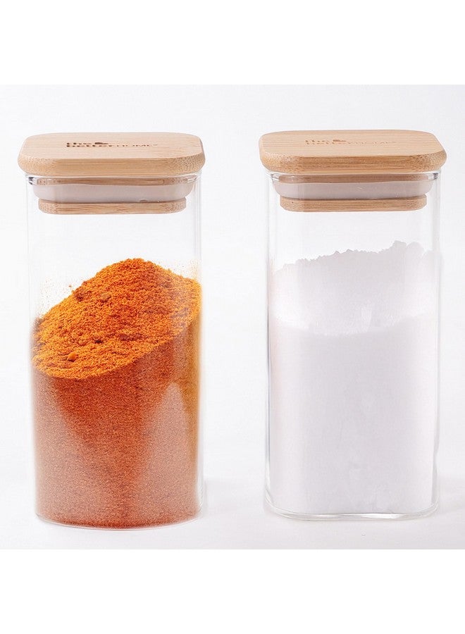 The Better Home جرار زجاجية من البورسليكات من ذا بيتر هوم مع غطاء من الخيزران | عبوة من 2-300 مل لكل منها | جرار توابل مستطيلة | مجموعة حاويات مطبخ زجاجية محكمة الإغلاق من البورسليكات | جرار زجاجية للتوابل، الفواكه المجففة، السكر، الملح - Image 1