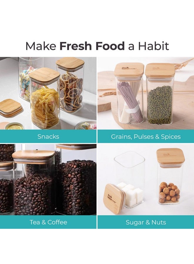 The Better Home جرار زجاجية من البورسليكات من ذا بيتر هوم مع غطاء من الخيزران | عبوة من 2-300 مل لكل منها | جرار توابل مستطيلة | مجموعة حاويات مطبخ زجاجية محكمة الإغلاق من البورسليكات | جرار زجاجية للتوابل، الفواكه المجففة، السكر، الملح - Image 4