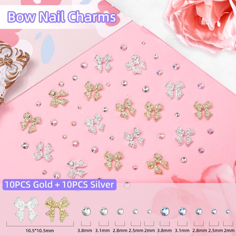 Uotey 3D Bow Nail Charms and Gems, Pink Black Bows Flower Nail Art Charms Alloy Bows for Nails, Mixed Nail Gems Rhinestones Bowknots Caviar Beads Charms for Nails DIY Nail Art Accessories - Image 4