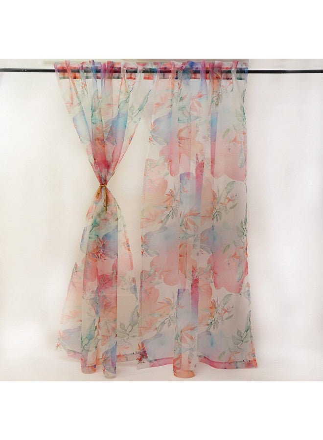 ZEBA Polyester World Transparent Sheer Back Tab Curtain For Door|Bedroom And Living Room|Soft And Light Weight|Printed Modern Floral Abstract In Multicolor-50X90 Inches(7.5Feet Long)(Pack Of 1) - Image 3