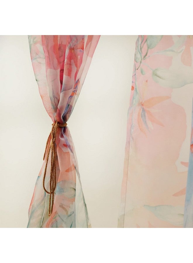 ZEBA Polyester World Transparent Sheer Back Tab Curtain For Door|Bedroom And Living Room|Soft And Light Weight|Printed Modern Floral Abstract In Multicolor-50X90 Inches(7.5Feet Long)(Pack Of 1) - Image 1