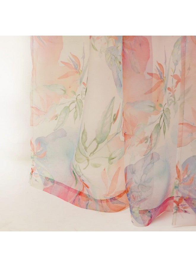 ZEBA Polyester World Transparent Sheer Back Tab Curtain For Door|Bedroom And Living Room|Soft And Light Weight|Printed Modern Floral Abstract In Multicolor-50X90 Inches(7.5Feet Long)(Pack Of 1) - Image 5