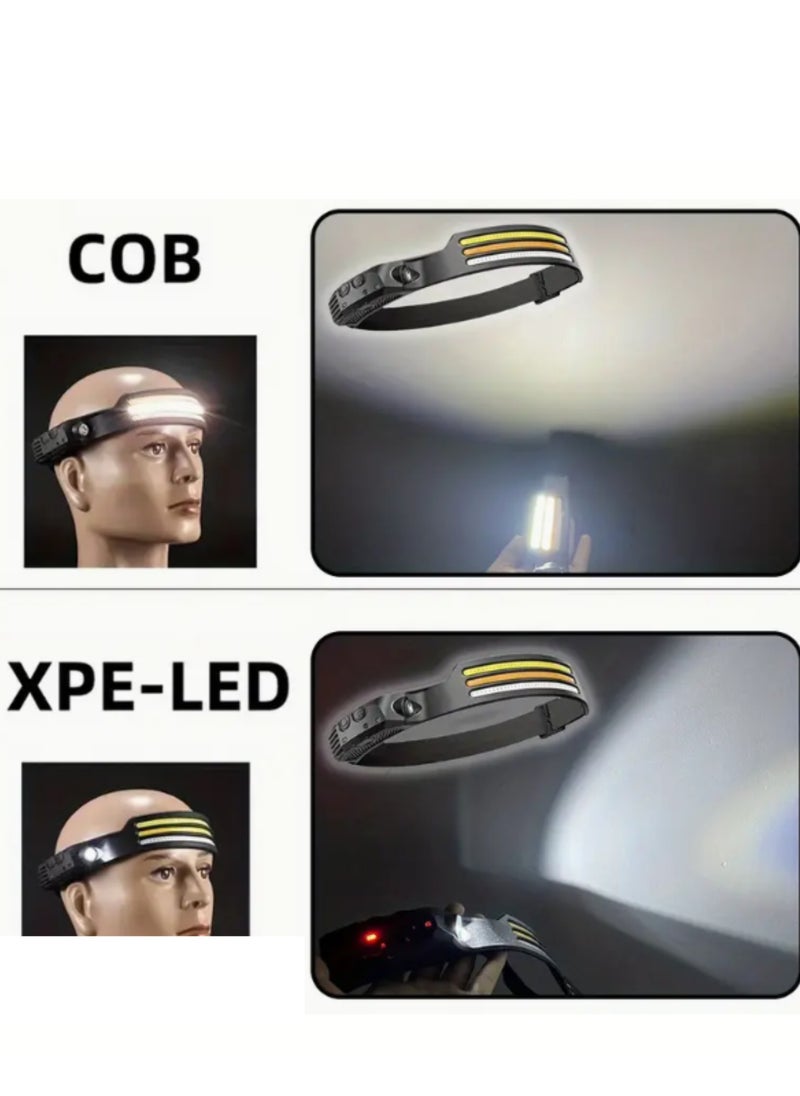 بوناي مصباح أمامي LED متعدد الوظائف، ضوء شعاع عريض COB قابل لإعادة الشحن مع مستشعر حركة، مقاوم للماء، USB من النوع C، شعلة رأس خفيفة الوزن بدون استخدام اليدين للاستخدام في الهواء الطلق والتخييم والعمل  - Image 5