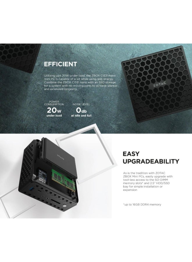 ZOTAC Renewed - ZBOX CI331 Nano Mini PC, Intel Celeron N5100/10th Gen/Quad Core/2GB RAM/120GB SSD/Intel UHD Graphics/DOS(Without Windows)  - Image 2