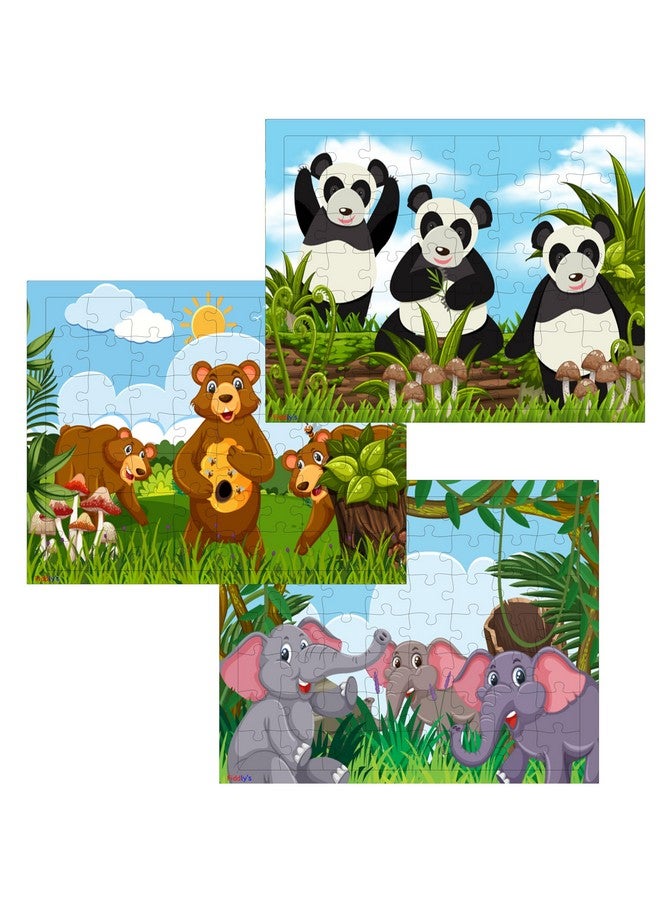 Fiddlys 54 Pcs Wood Jigsaw Puzzles for Kids & Children Age 6+ Animal World and Sea World (Bears Elephant & Panda Pack of 3) - Image 1