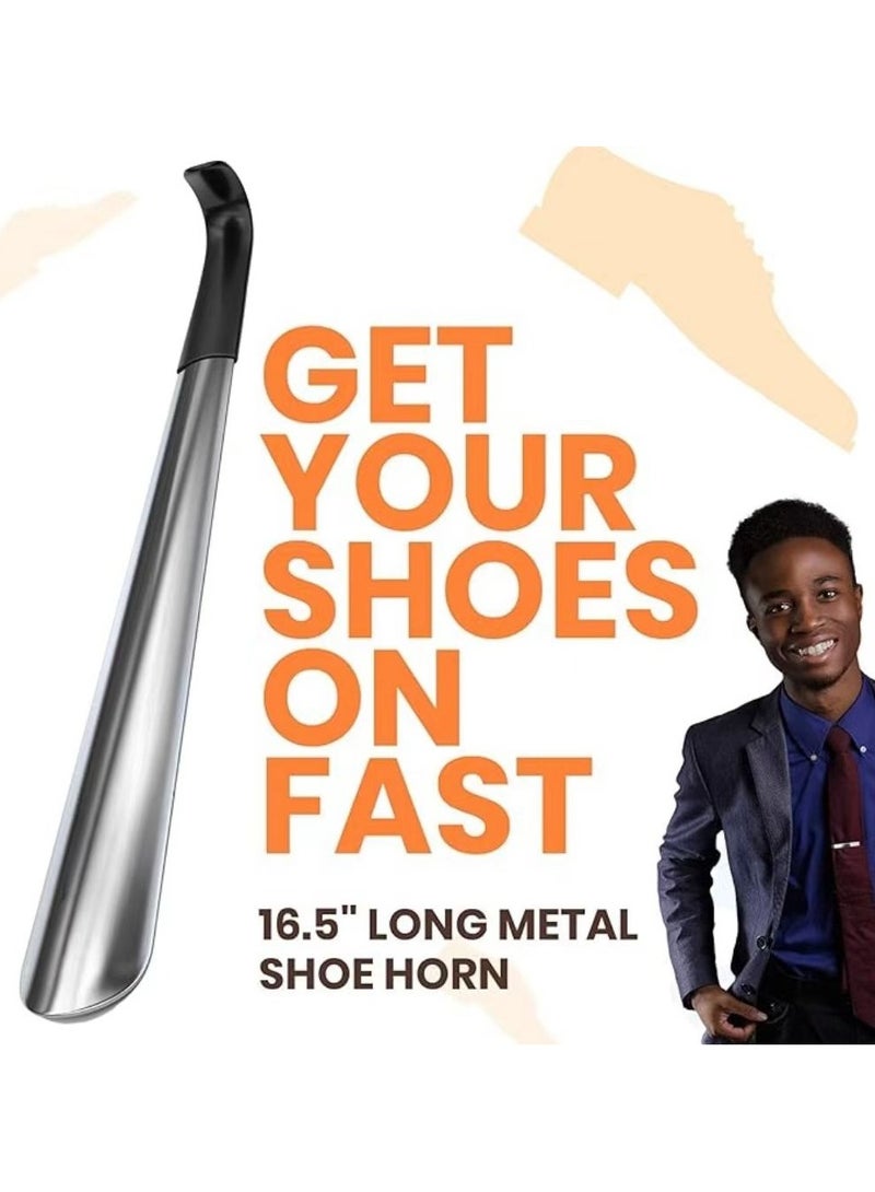 Stainless Stee Shoe Horn 2Pcs-12CM 42CM  lMetal Shoehorn Shoehorn Long Handled with Leather Handle for Seniors Men Women,Small shoe horn with keychain - Image 4