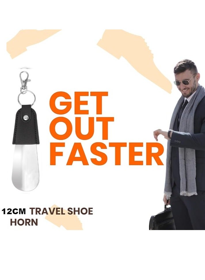 Stainless Stee Shoe Horn 2Pcs-12CM 42CM  lMetal Shoehorn Shoehorn Long Handled with Leather Handle for Seniors Men Women,Small shoe horn with keychain - Image 5