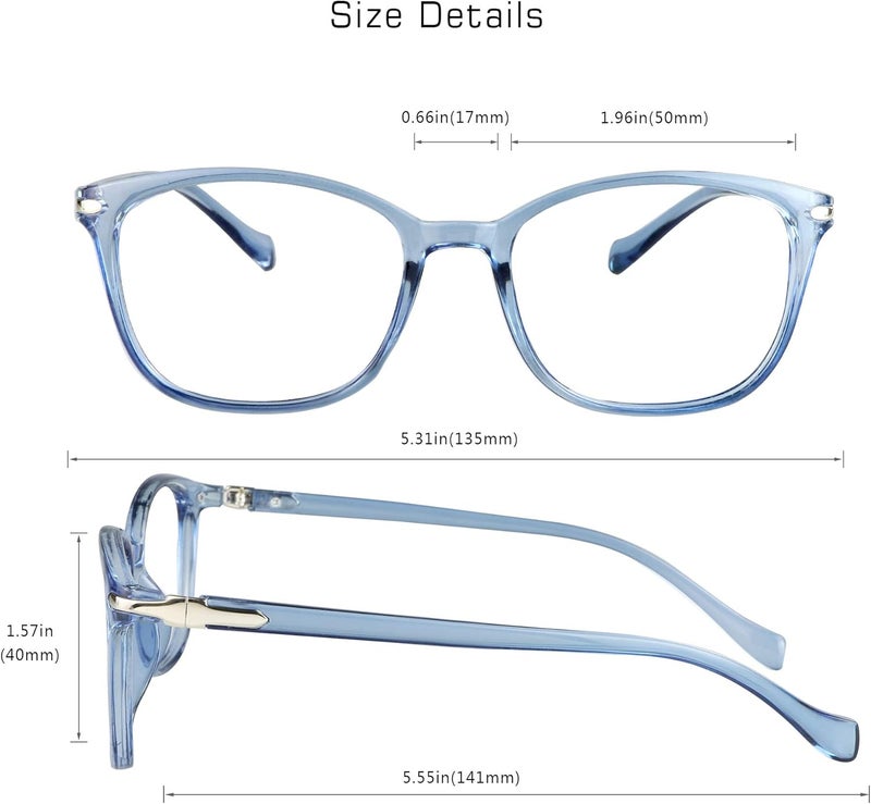 VisionGlobal Blue Light Blocking Glasses for Women/Men, Anti Eyestrain, Computer Reading, TV Glasses, Stylish Square Frame, Anti Glare(Clear Blue,+1.75 Magnification) - Image 3