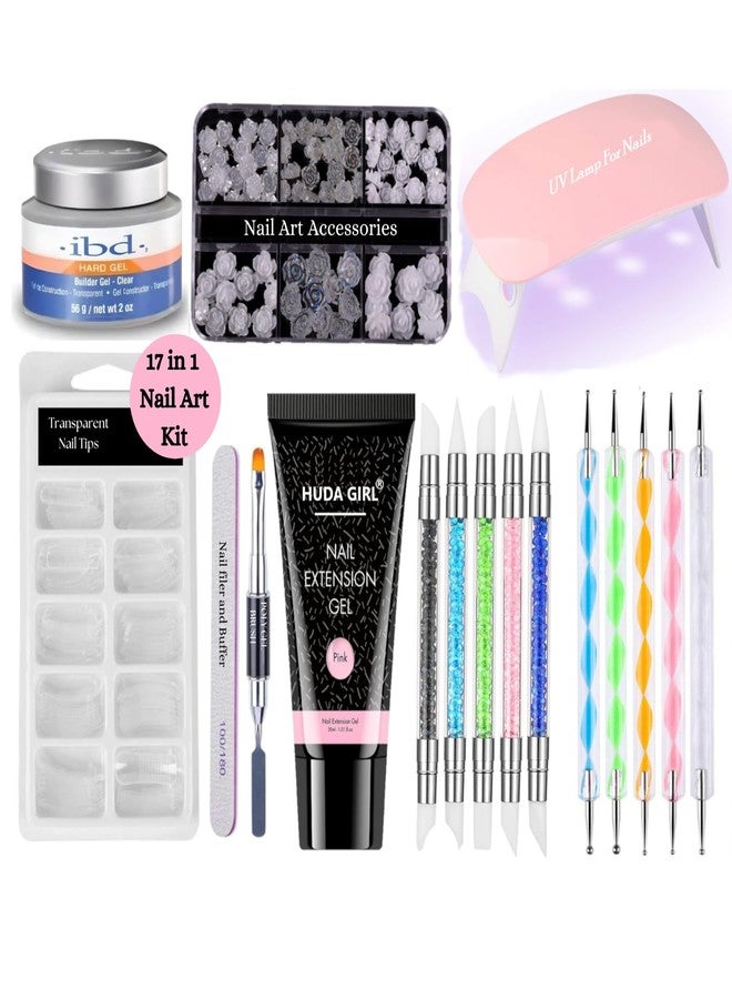 HUDA GIRL 17-in-1 Poly Nail Extension Gel Kit: Complete UV Builder Gel & Nail Art Set for women (Multicolor) - Image 1