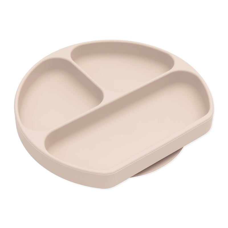 Bumkins Toddler and Baby Suction Plate Silicone Divided Grip Dish Babies and Kids Baby Led Weaning Children Feeding Supplies Non Skid Sticky Bottom Platinum Silicone Ages 6 Months Up Beige