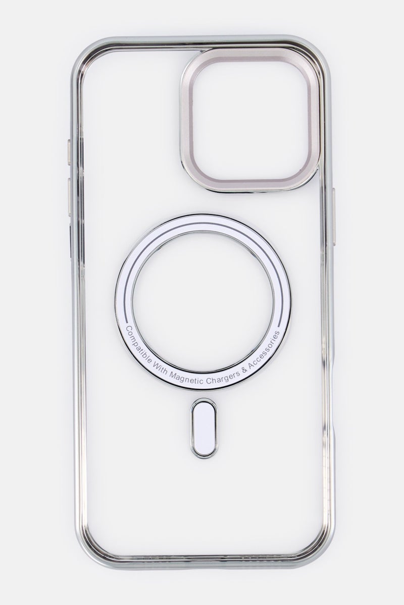 LEVELO iPhone 16 pro Max Elio Pc Case With Camera Ring Stand, Silver - Image 3