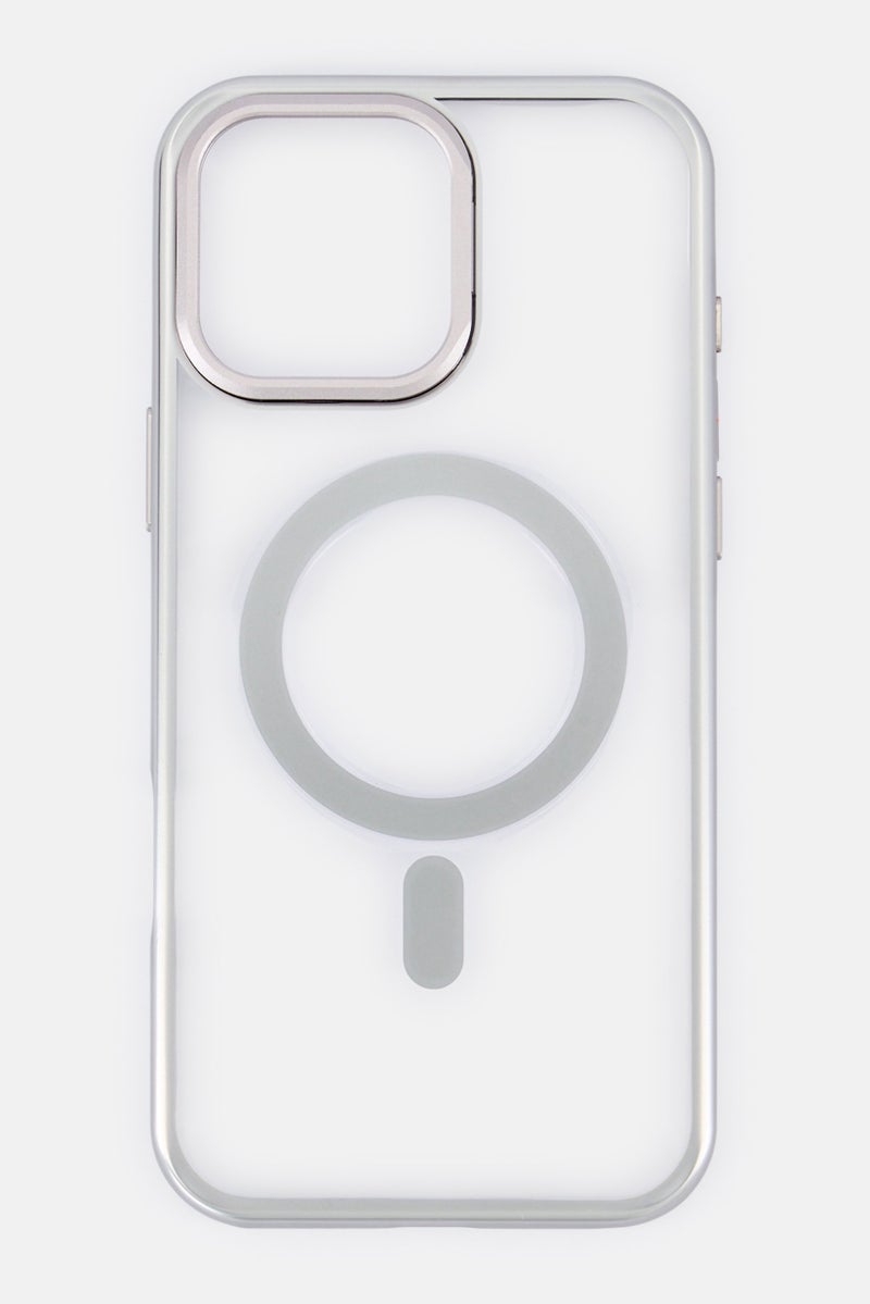 LEVELO iPhone 16 pro Max Elio Pc Case With Camera Ring Stand, Silver - Image 1