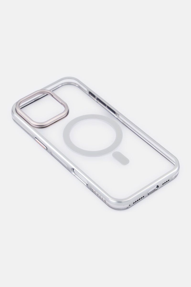 LEVELO iPhone 16 pro Max Elio Pc Case With Camera Ring Stand, Silver - Image 4