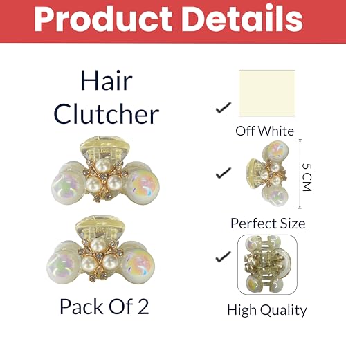 TEMPERIA (2 pcs) Pearl Hair Clips for Women & Girls - Clutcher Clutches Claw Clip Accessories - Stylish, Fashionable (DN01) - Image 2