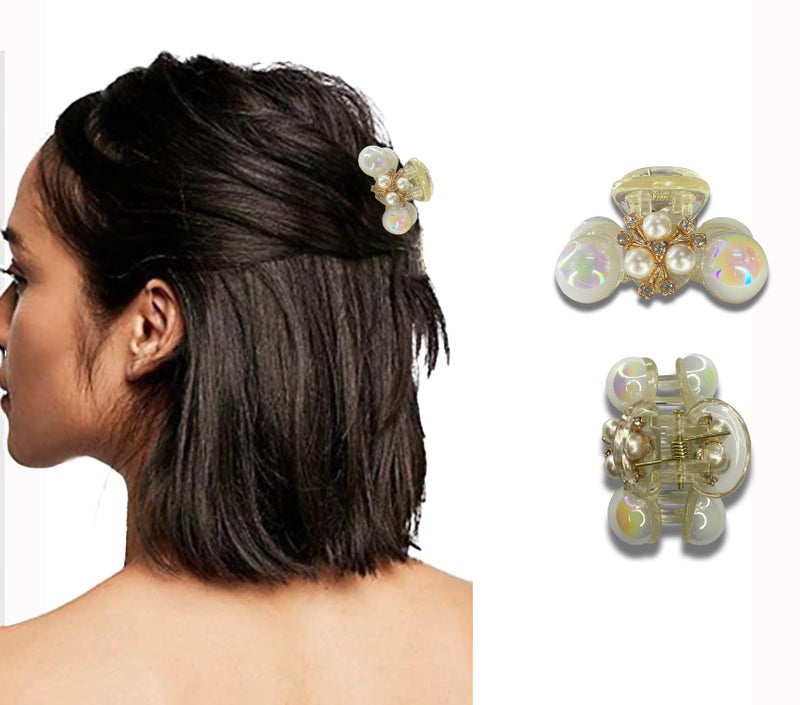 TEMPERIA (2 pcs) Pearl Hair Clips for Women & Girls - Clutcher Clutches Claw Clip Accessories - Stylish, Fashionable (DN01) - Image 1