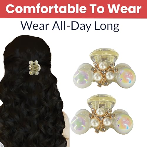 TEMPERIA (2 pcs) Pearl Hair Clips for Women & Girls - Clutcher Clutches Claw Clip Accessories - Stylish, Fashionable (DN01) - Image 4