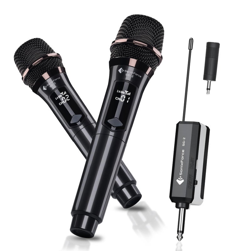 SonixForce Wireless Microphones - Rechargeable Dual Handheld Dynamic Microphone with Receiver - 240ft Range - Karaoke Microphone for Singing, Speaking, Meeting and Party Events - Image 1