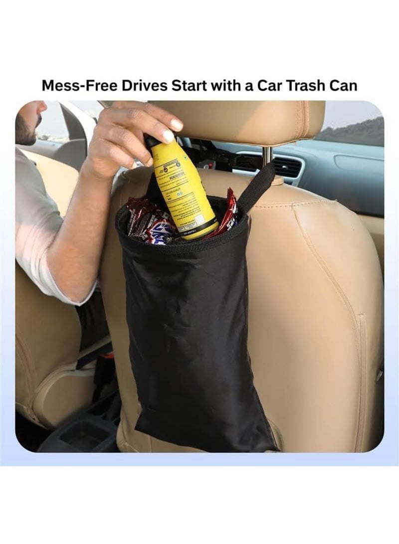 SYOSI Car Trash Bag, Washable Back Seat Hanging Bag with Elastic Opening & Easy Mount, Waterproof Oxford Material, Garbage Can for Camping, Traveling & Outdoor Accessories (2 Pack,Black) - Image 3