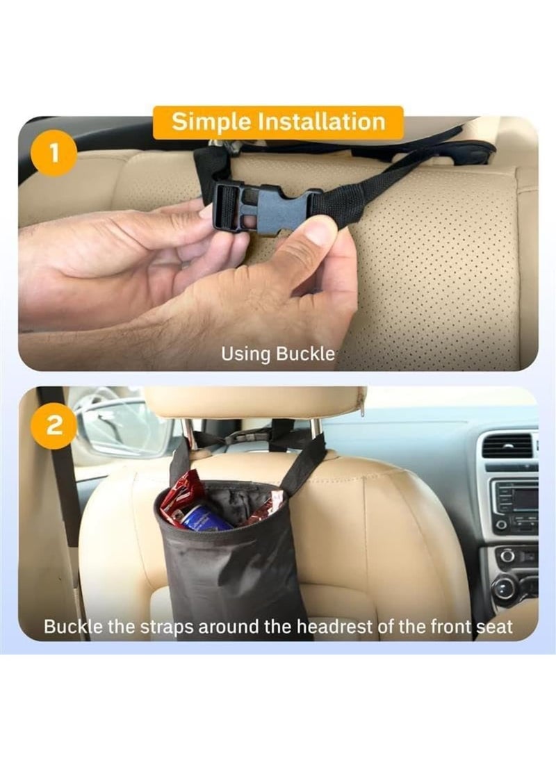 SYOSI Car Trash Bag, Washable Back Seat Hanging Bag with Elastic Opening & Easy Mount, Waterproof Oxford Material, Garbage Can for Camping, Traveling & Outdoor Accessories (2 Pack,Black) - Image 4