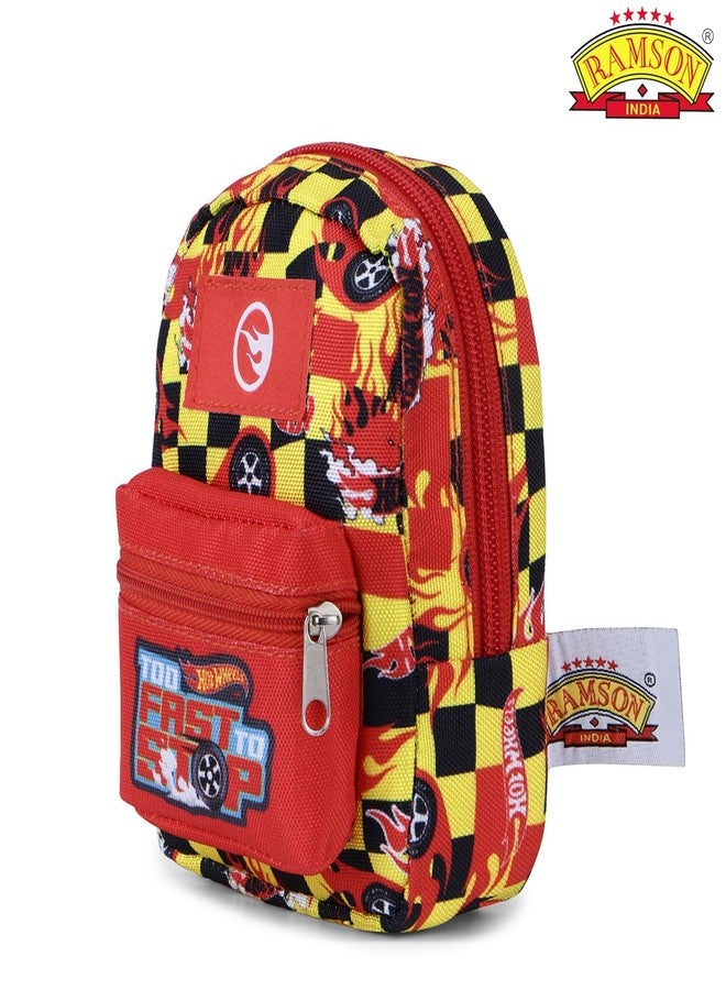 Ramson India Hotwheel Design Mini Pouch - Compact Storage for Kids and Accessories, Red & Yellow | 14cm x 11.5cm x 4.5cm - Image 3
