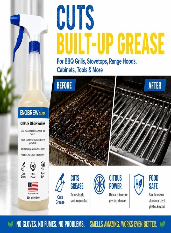 Enobrew Citrus Degreaser and Kitchen Grease Cleaner, Heavy Duty Natural Citrus Formula for BBQ Grills, Stovetops, Cabinets, Autos and Outdoor Surfaces, Fast Acting Best Kitchen Degreaser (32 oz) - Image 2