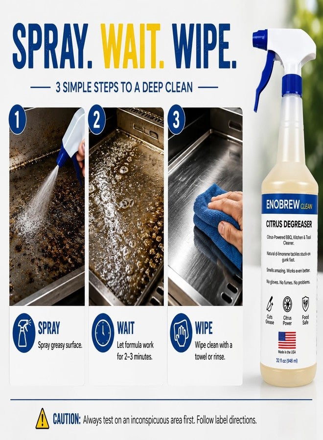 Enobrew Citrus Degreaser and Kitchen Grease Cleaner, Heavy Duty Natural Citrus Formula for BBQ Grills, Stovetops, Cabinets, Autos and Outdoor Surfaces, Fast Acting Best Kitchen Degreaser (32 oz) - Image 5