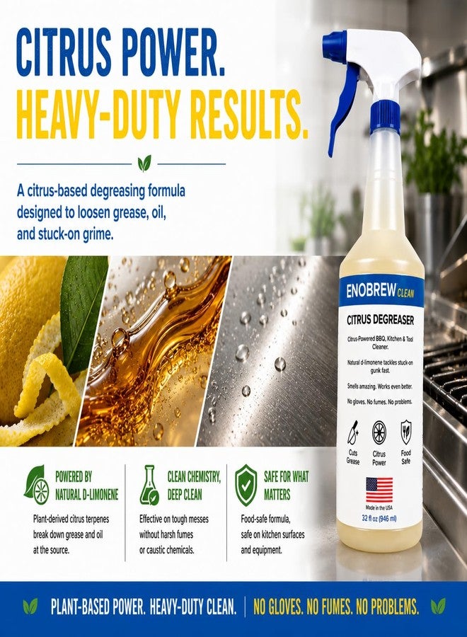 Enobrew Citrus Degreaser and Kitchen Grease Cleaner, Heavy Duty Natural Citrus Formula for BBQ Grills, Stovetops, Cabinets, Autos and Outdoor Surfaces, Fast Acting Best Kitchen Degreaser (32 oz) - Image 3