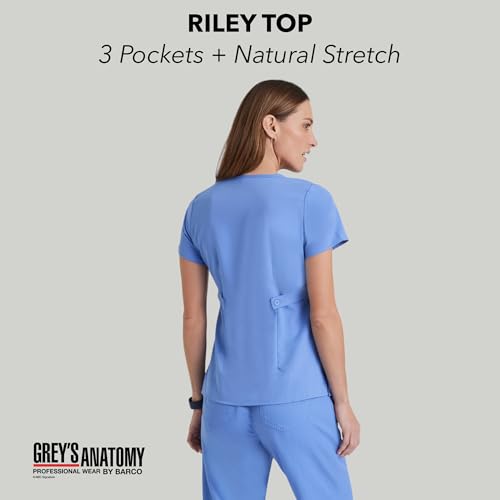 Barco Grey's Anatomy Women's Junior Fit 3 Pocket Mock Wrap Scrub Top, Ceil Blue, X-Small - Image 2
