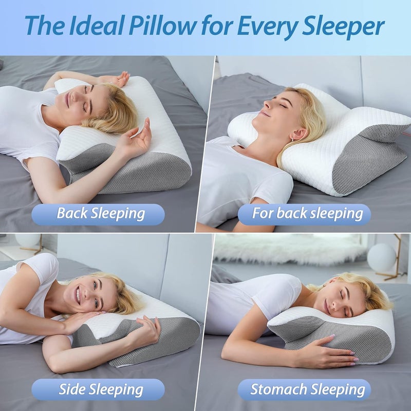 HOMCA Memory Foam Pillow, 2 in 1 Neck Support Pillow for Sleeping, Ergonomic Bed Pillow for Side Back Stomach Sleepers(Gray) - Image 5