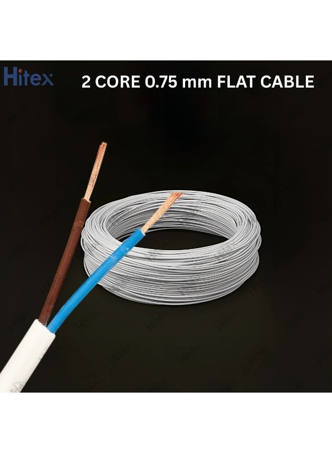 هيتكس كابل نحاسي مسطح ثنائي النواة من مادة البولي فينيل كلوريد (PVC) مرن، 0.75 مم | سلك كهربائي معزول بالمطاط للاستخدام المنزلي والصناعي | موصلية عالية، متين (أبيض) - Image 2