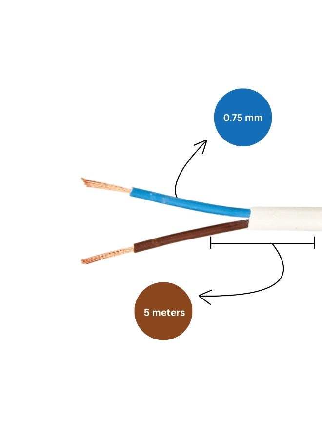 هيتكس كابل نحاسي مسطح ثنائي النواة من مادة البولي فينيل كلوريد (PVC) مرن، 0.75 مم | سلك كهربائي معزول بالمطاط للاستخدام المنزلي والصناعي | موصلية عالية، متين (أبيض) - Image 5