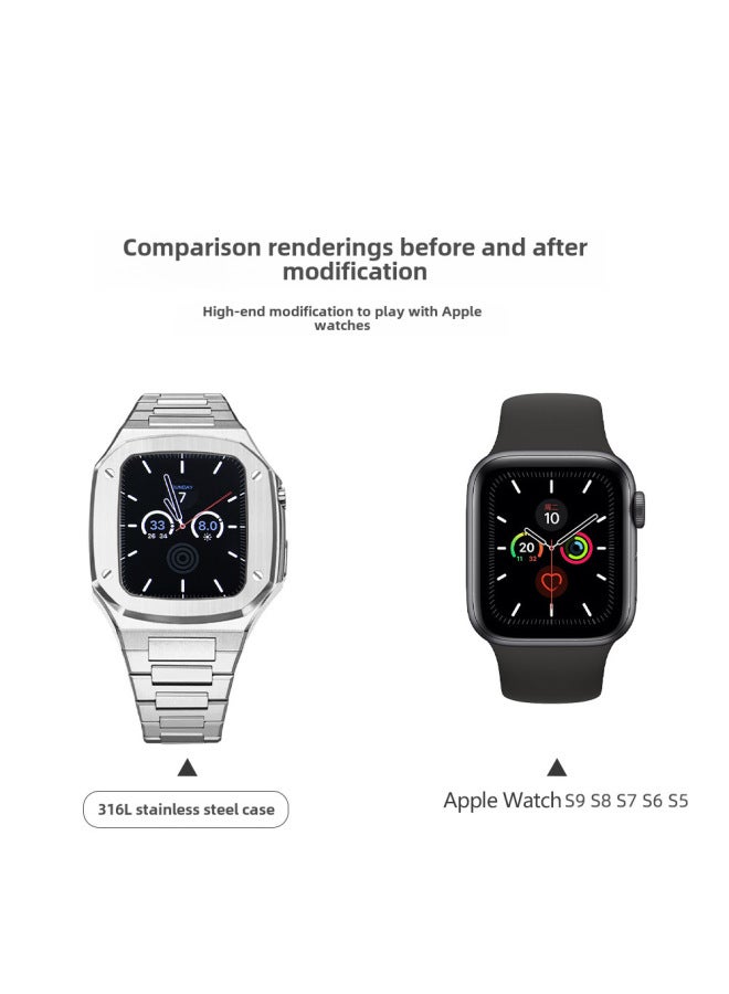 Suitable For Apple Iwatch Case Modified Stainless Steel Oak Watch Protective Case Rose Gold 44mm45mms789 - Image 5