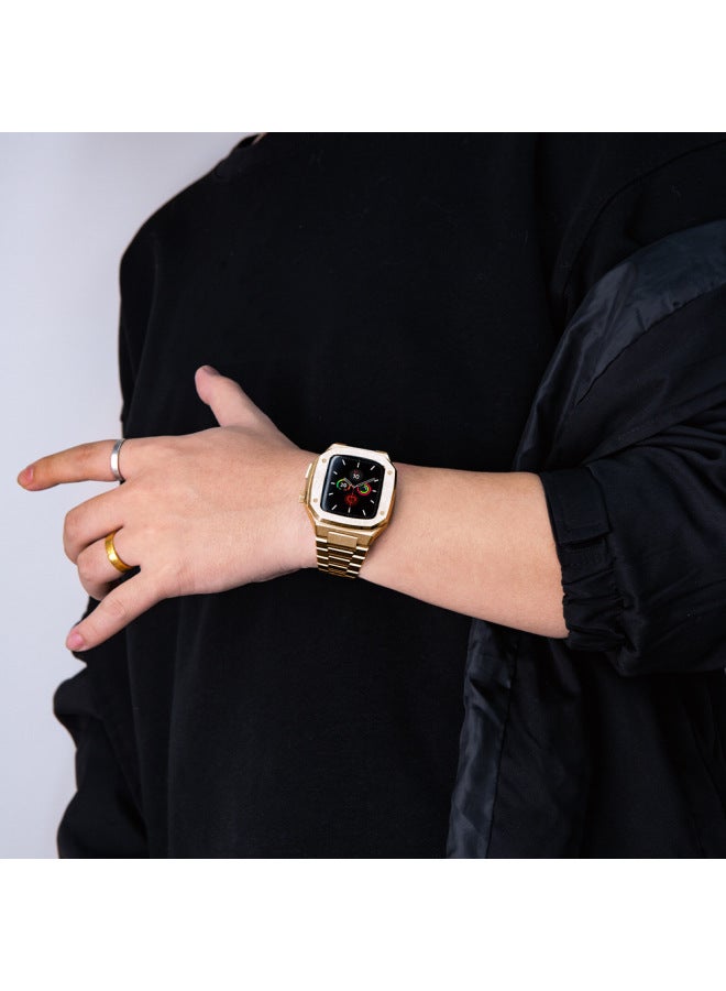 Suitable For Apple Iwatch Case Modified Stainless Steel Oak Watch Protective Case Rose Gold 44mm45mms789 - Image 3