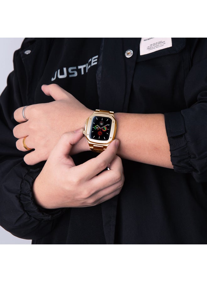 Suitable For Apple Iwatch Case Modified Stainless Steel Oak Watch Protective Case Rose Gold 44mm45mms789 - Image 4