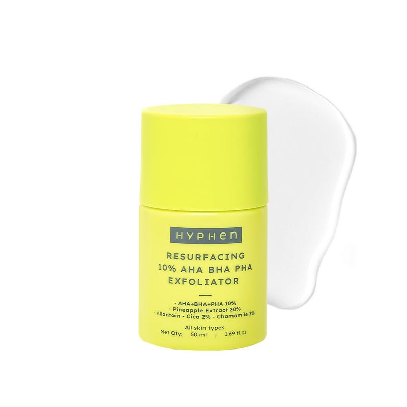 HYPHEN Hyphen Resurfacing 10 AHA BHA PHA Exfoliator  Instant Exfoliation with 20 Pineapple Extract  Leaveon Serum  Smoothens Texture Unclogs Pores Nonirritating  Facial Serum for Men  Women  50ml - Image 1