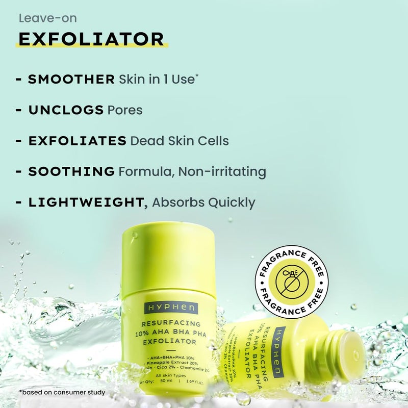 HYPHEN Hyphen Resurfacing 10 AHA BHA PHA Exfoliator  Instant Exfoliation with 20 Pineapple Extract  Leaveon Serum  Smoothens Texture Unclogs Pores Nonirritating  Facial Serum for Men  Women  50ml - Image 2