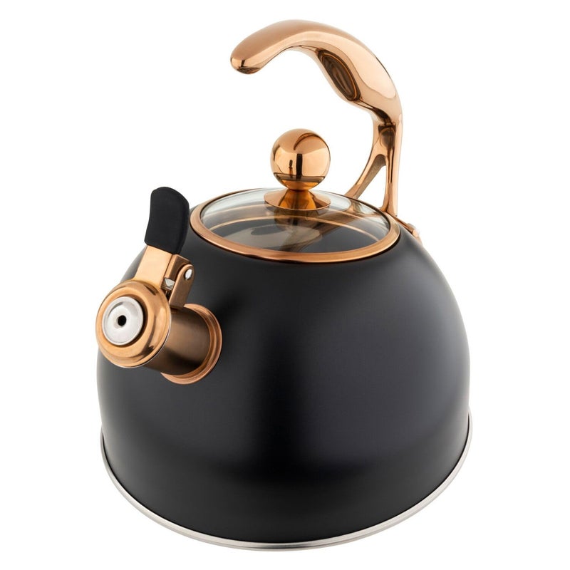 Viking Viking Culinary 3-Ply Stainless Steel Whistling Tea Kettle, 2.6 Quart, Includes Tempered Glass Lid, Ergonomic Handle, Works on All Cooktops including Induction, Mirror Finish  - Image 4