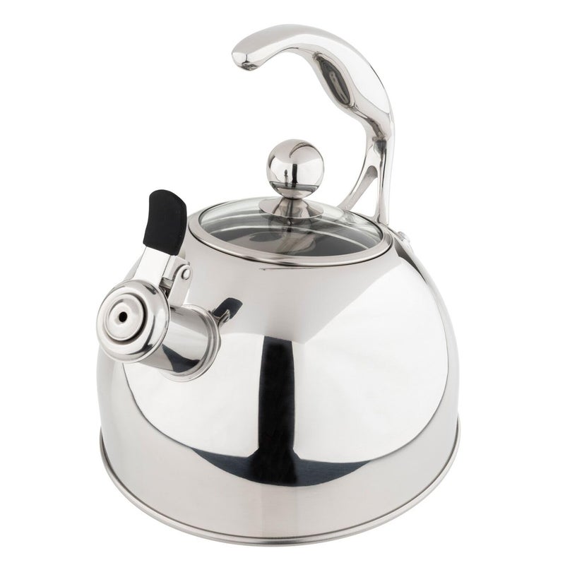 Viking Viking Culinary 3-Ply Stainless Steel Whistling Tea Kettle, 2.6 Quart, Includes Tempered Glass Lid, Ergonomic Handle, Works on All Cooktops including Induction, Mirror Finish  - Image 1