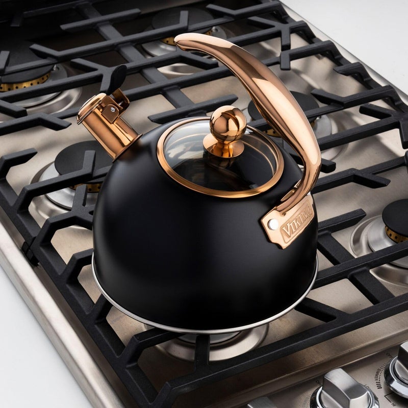 Viking Viking Culinary 3-Ply Stainless Steel Whistling Tea Kettle, 2.6 Quart, Includes Tempered Glass Lid, Ergonomic Handle, Works on All Cooktops including Induction, Mirror Finish  - Image 5