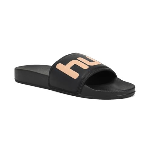 hummel CHUNK MEN SLIDERS Comfortable Cushioned Sole Arch Support Durable Lightweight Flexible Trendy Style Flip flops and Slippers Slides for Men Daily use Chappal - UK 6 Black/Beige - Image 2