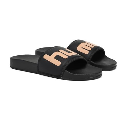 hummel CHUNK MEN SLIDERS Comfortable Cushioned Sole Arch Support Durable Lightweight Flexible Trendy Style Flip flops and Slippers Slides for Men Daily use Chappal - UK 6 Black/Beige - Image 1