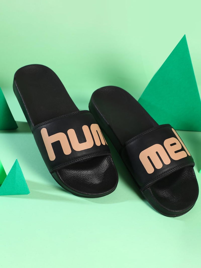 hummel CHUNK MEN SLIDERS Comfortable Cushioned Sole Arch Support Durable Lightweight Flexible Trendy Style Flip flops and Slippers Slides for Men Daily use Chappal - UK 6 Black/Beige - Image 4