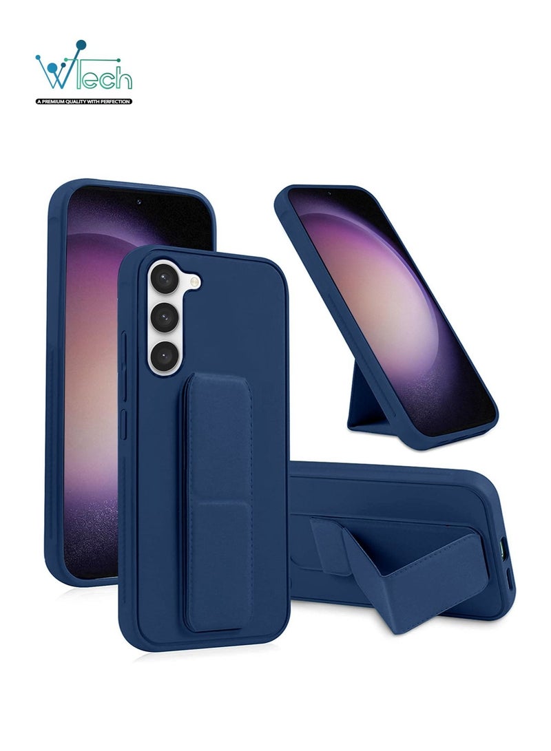 Wtech Hand Grip and Multi Stand Magnetic Car Mount Kickstand Case Finger Strap Cover For Samsung Galaxy S23 Navy Blue - Image 1